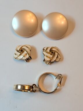 Vintage Ivory and Gold Mixed Clip-On Earring Lot